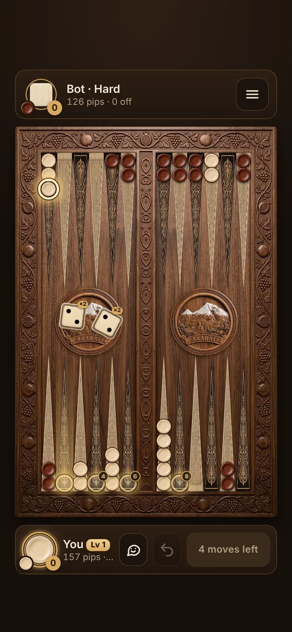 A game on the carved walnut board